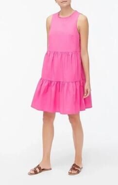 J Crew Sleeveless Tiered Poplin Ruffled Neck Dress Crisp Begonia Size 8